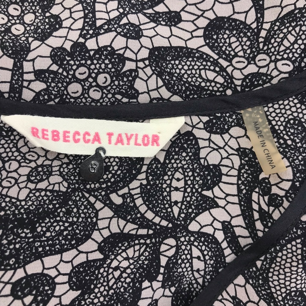 Rebecca Taylor Gray Black Silk Lace Print 100% Silk Long Sleeve Dress - Picture 8 of 10